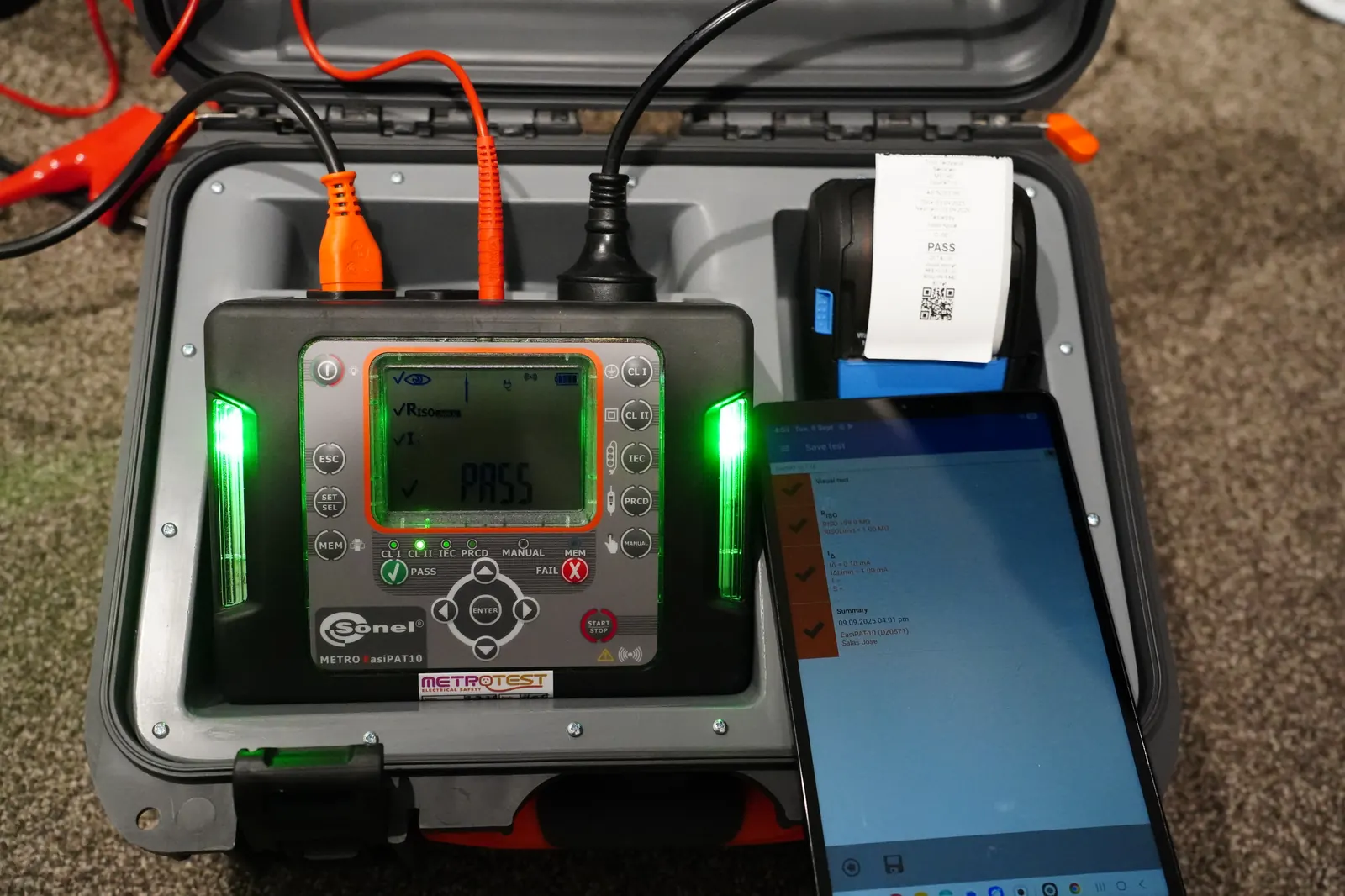 PAT test and tag kit used for testing laptops and chargers